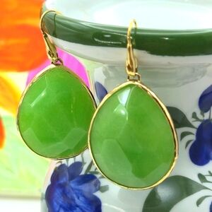Jade Stone Chunky Facet Teardrop Earrings